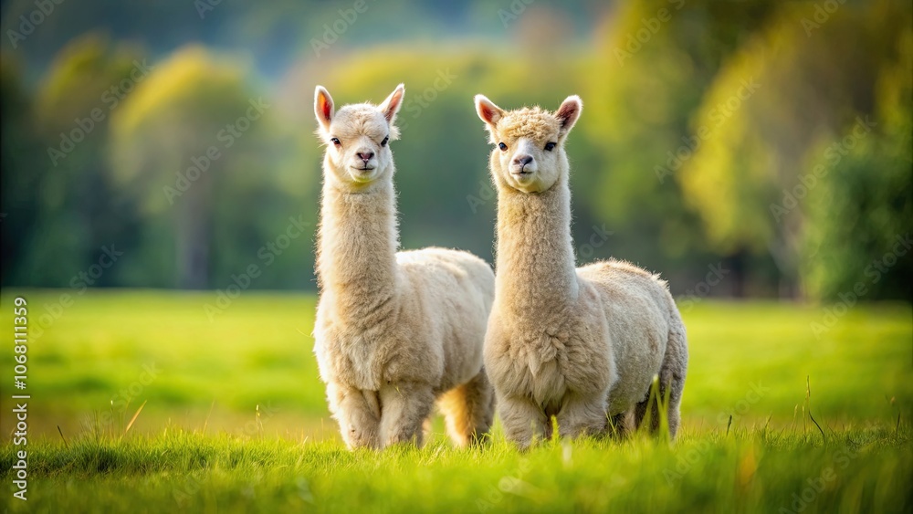 Two fluffy alpacas standing in a green field, alpaca, fluffy, cute, animals, livestock, farm, furry, wool, domestic Two fluffy alpacas standing in a green field, alpaca, fluffy, cute, animals, livestock, farm, furry, wool, domestic