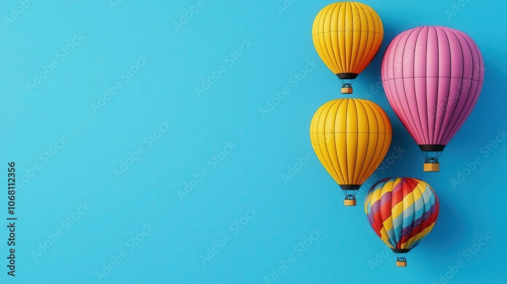 Obraz premium Colorful hot air balloons flying against a bright blue sky.
