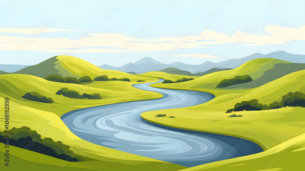 Winding river flows through a scenic valley. Winding river flows through a scenic valley.