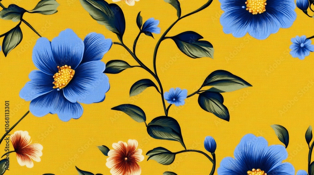 Mustard Yellow Floral Patterned Fabric Background Mustard Yellow Floral Patterned Fabric Background