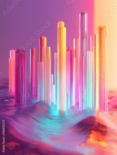 Digital analytics 3d graph with columns color depth music equalizer abstract colorful. Generative AI.