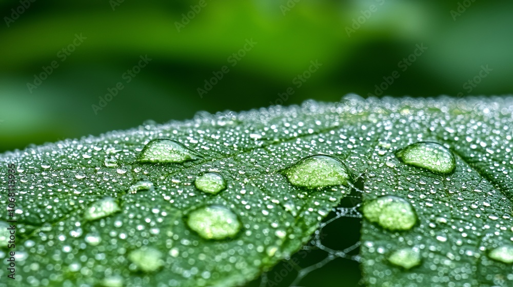 Close-up of a leaf with droplets of water, showcasing nature's beauty.