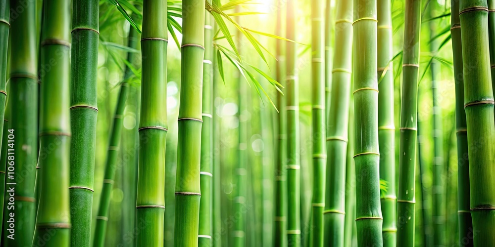 Fototapeta premium Background of green bamboo stems in a lush forest setting, bamboo, green, stems, nature, plant, forest, background, environment