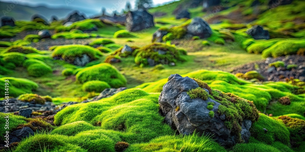 Rocky volcanic soil covered in vibrant green grass and moss in summer , volcanic, soil, rocky, green, grass, moss, summer Rocky volcanic soil covered in vibrant green grass and moss in summer , volcanic, soil, rocky, green, grass, moss, summer