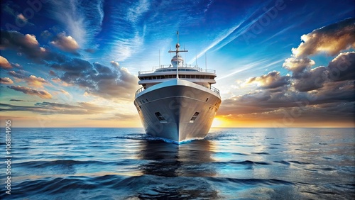 Front bottom view of a ship sailing on the ocean , ship, vessel, watercraft, sea, ocean, nautical, transportation, maritime