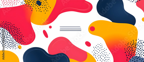 Abstract colorful background with vibrant shapes and polka dots.