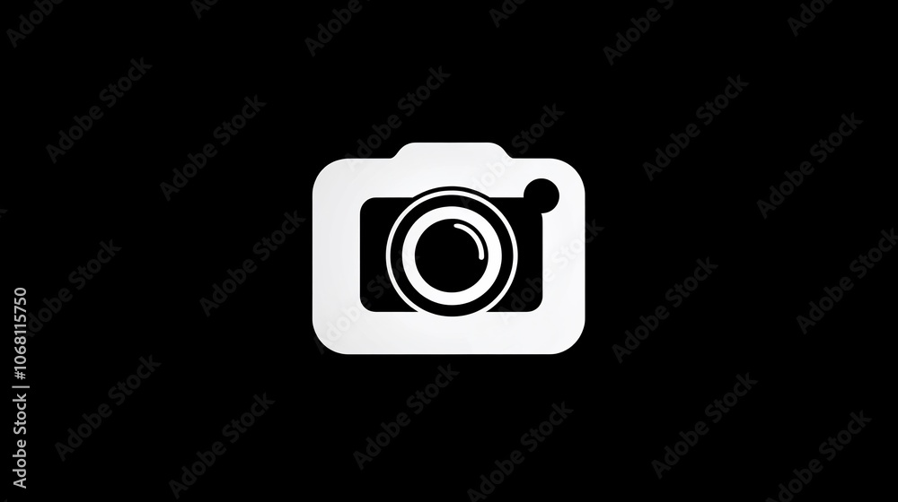 A simple white camera icon on a black background. A simple white camera icon on a black background.