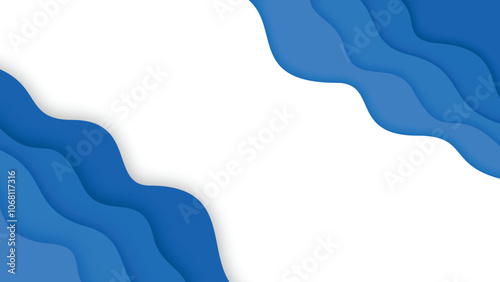 blue paper cut abstract wave background contour landscape line shape layer 3D