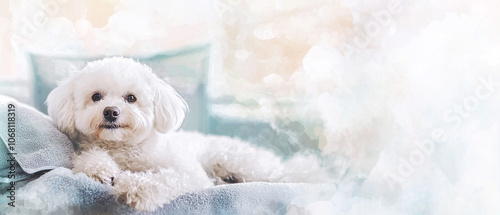 Bichon Frise Dog Enjoying A Luxury Spa Day Depicted in Stock Photo photo