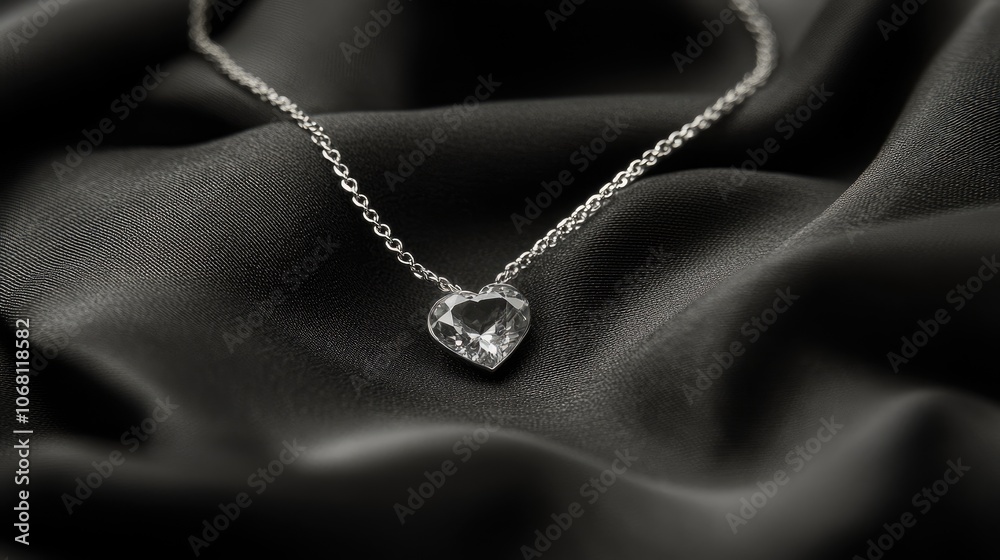 Elegant Heart Necklace on Black Fabric Background Elegant Heart Necklace on Black Fabric Background
