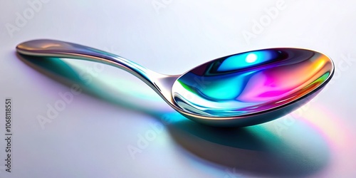 Obraz na płótnie Surreal Depiction of a New Clean Shiny Spoon Isolated on White Background, Emphasizing Reflections and Abstract Elements for Artistic Photography and Design