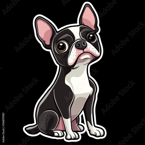 Boston Terrier Dog Tilting Head With Curiosity 2D Stock Photo