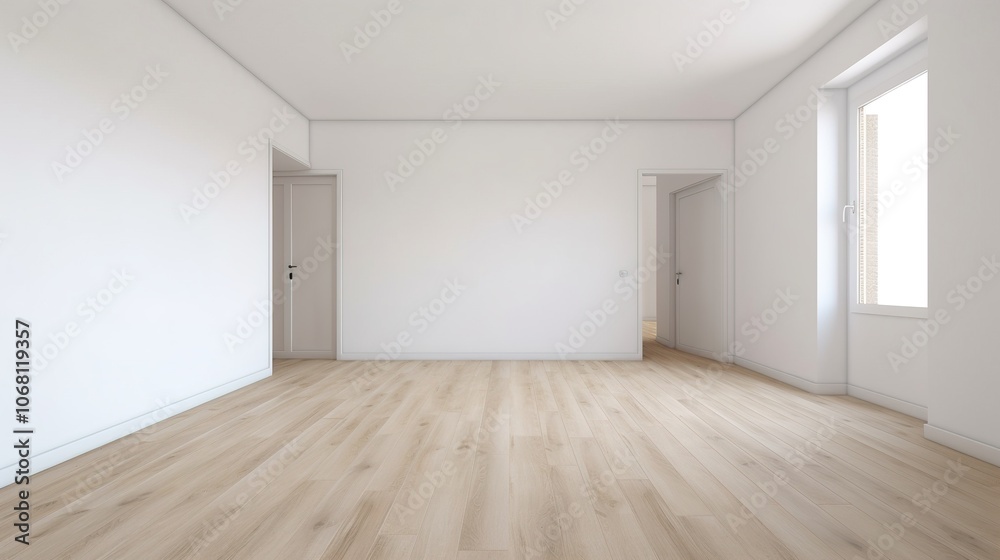 Bright Empty Room with Wooden Floor and White Walls Bright Empty Room with Wooden Floor and White Walls