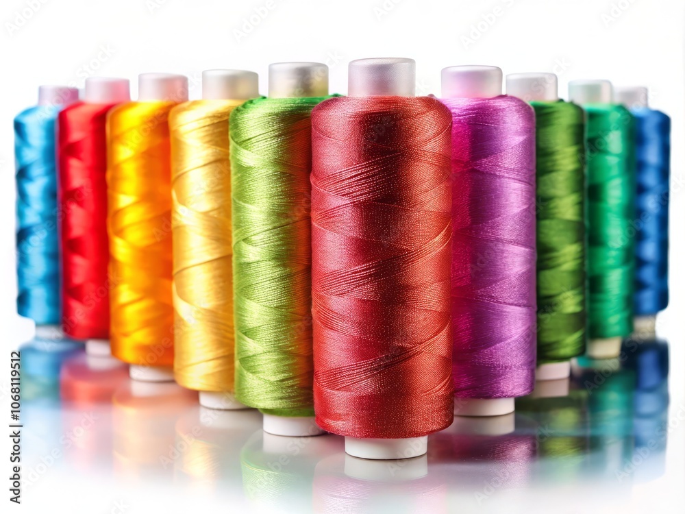 Vibrant and Colorful Sewing Threads Isolated on White Background for Business Articles and Creative Projects in Textile and Fashion Industries Vibrant and Colorful Sewing Threads Isolated on White Background for Business Articles and Creative Projects in Textile and Fashion Industries