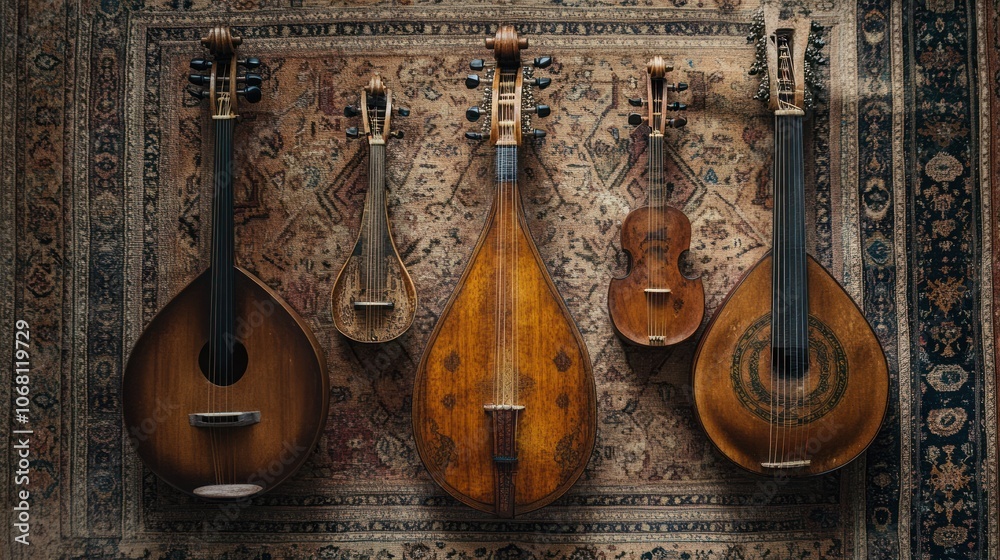 Naklejka premium Five Vintage Musical Instruments