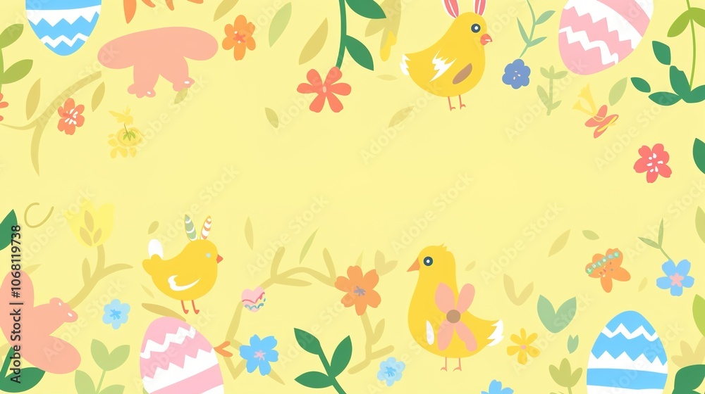 Easter border background offers a charming and festive look. A delightful display of springtime celebration Easter border background offers a charming and festive look. A delightful display of springtime celebration