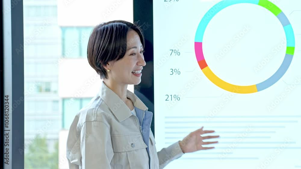 話をする作業着を着た女性 話をする作業着を着た女性