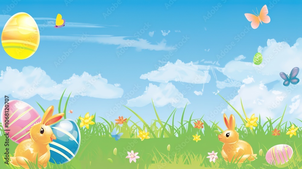 Easter border background offers a charming and festive look. A delightful display of springtime celebration Easter border background offers a charming and festive look. A delightful display of springtime celebration