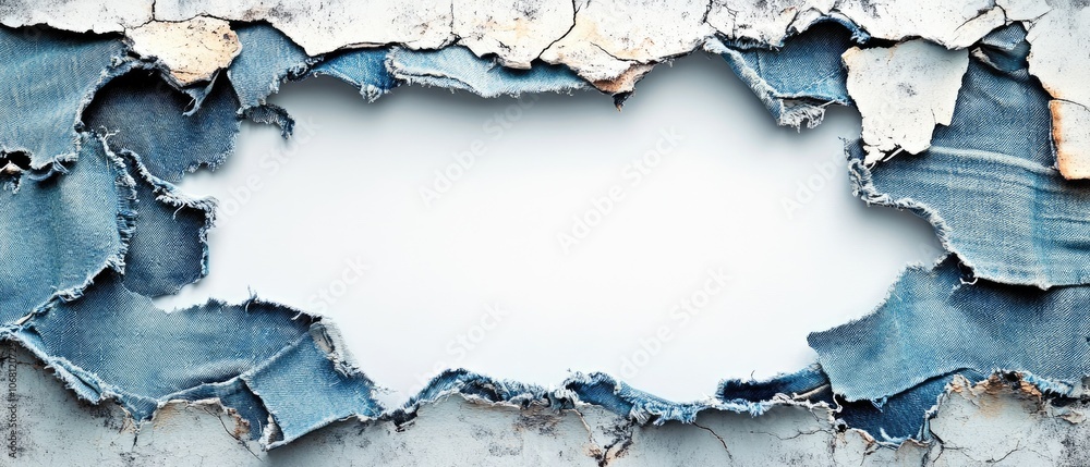 Obraz premium Torn denim fabric with white background.