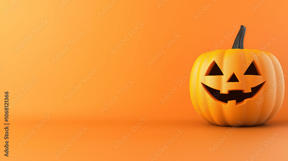 A classic jack-o'-lantern pumpkin with a carved face on an orange background, symbolizing Halloween.