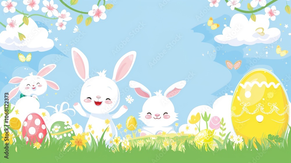 Easter border background offers a charming and festive look. A delightful display of springtime celebration Easter border background offers a charming and festive look. A delightful display of springtime celebration