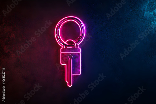 A dynamic neon outline of a key unlocking a padlock, portraying achievement in isolation on a black backdrop.