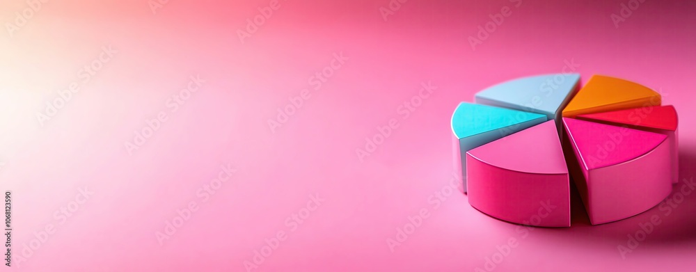 Obraz premium Business plan presentation with a pie chart, depicting sales distribution by region, using pastel shades and a minimalistic layout with plenty of negative space