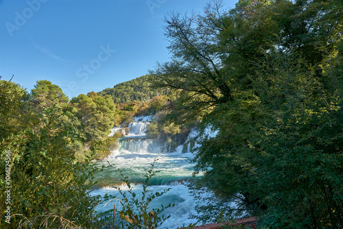 Skradinski Buk Waterfall with Ancient Mill in Krka National Park, Dalmatia, Croatia photo