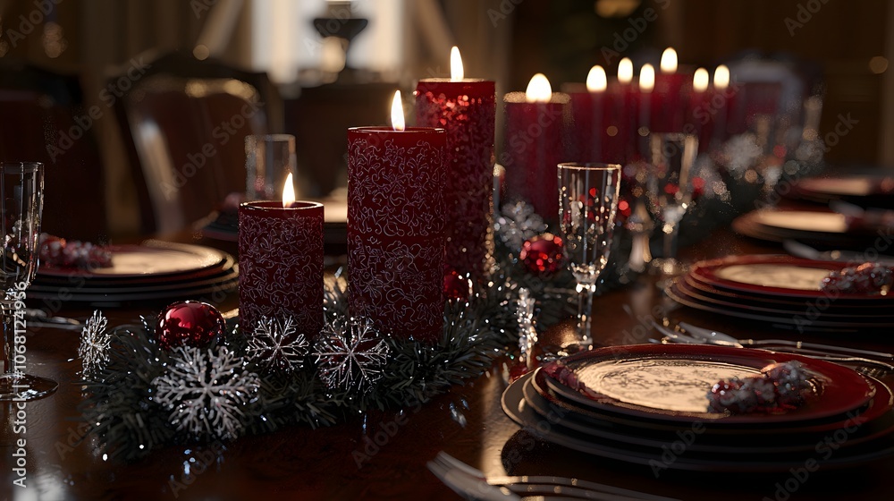 Festive 3D Christmas Table Decoration Illustration Festive 3D Christmas Table Decoration Illustration