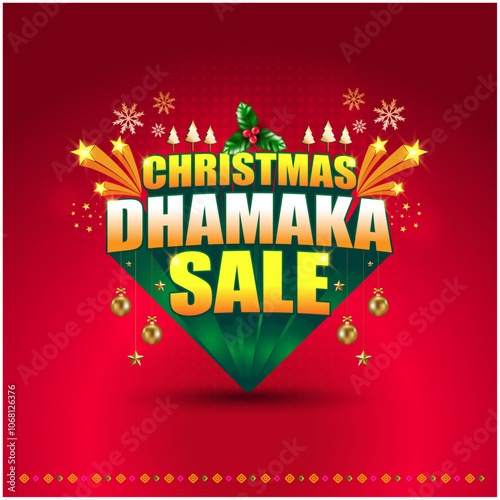 Christmas Dhamaka Sale 3d Extrude Logo Design vector Layered. Online Shopping, Ecommerce, Retail Sale, Advertising, marketing, promo, Announcement