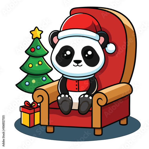 panda santa claus with christmas tree