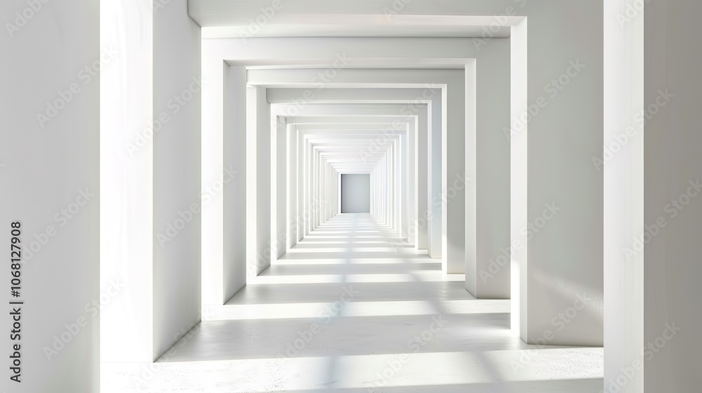 Fototapeta premium 3D Rendering of White Geometric Tunnel - a captivating and futuristic visual. The white geometric tunnel creates an engaging and immersive experience.