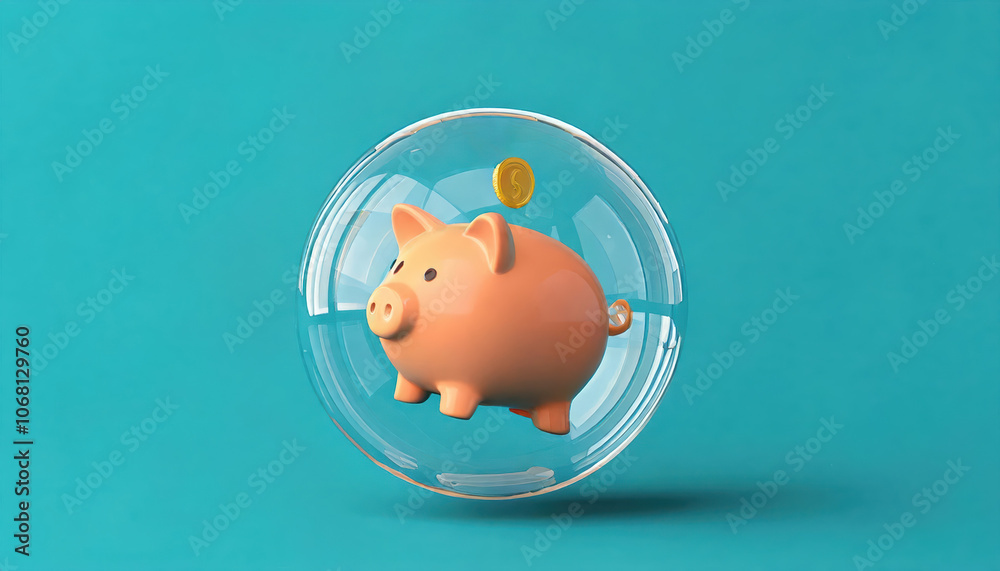 Enhance your financial safety with a piggy bank floating in a protective bubble Enhance your financial safety with a piggy bank floating in a protective bubble