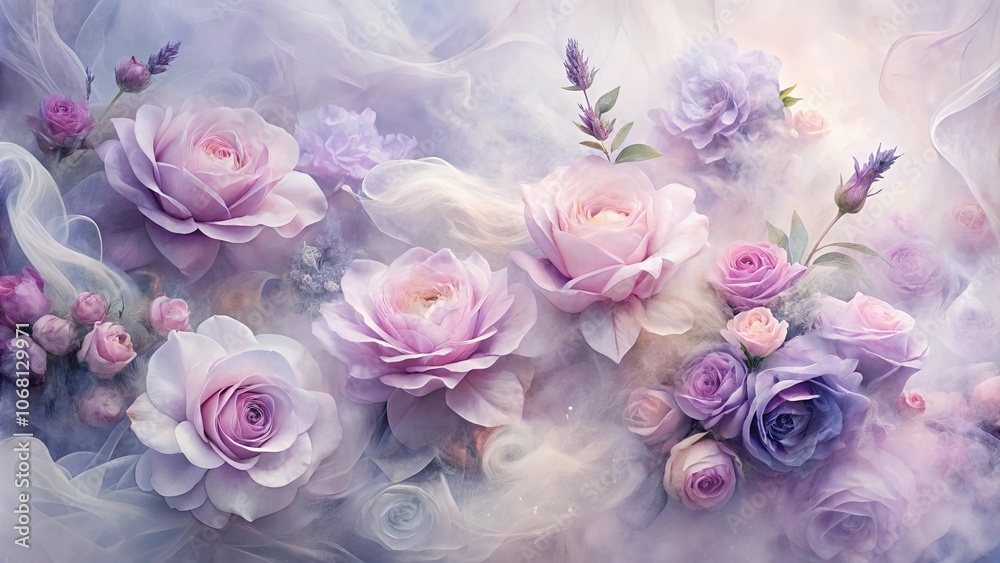 A Symphony of Pastel Hues, Where Delicate Roses Bloom in a Dreamlike Mist A Symphony of Pastel Hues, Where Delicate Roses Bloom in a Dreamlike Mist