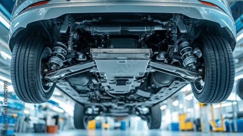 Wallpaper Mural Auto mechanic view of bottom of the car rear differential axle wide angle rear suspension system and components of exhaust system in passenger city car all wheel drive system vehicle Torontodigital.ca