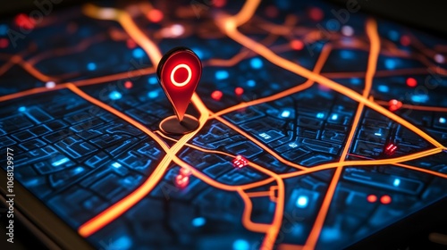 Glowing City Map Navigation App Interface Location Pin