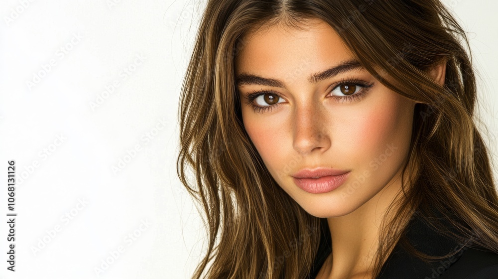 Beautiful Woman Portrait Long Brown Hair Closeup Face Makeup Skincare Model Beautiful Woman Portrait Long Brown Hair Closeup Face Makeup Skincare Model