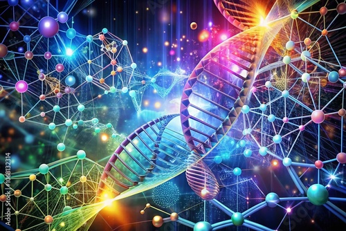 Abstract Digital Backdrop Showcasing Genetic Research and Biotechnology Concepts for Innovative Scientific Discoveries and Insights into Future Biotechnological Applications photo