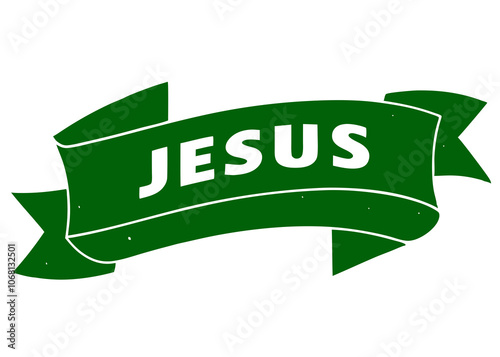 Jesus Typography Vector Design with Ribbon | Christian Religious Graphic Element