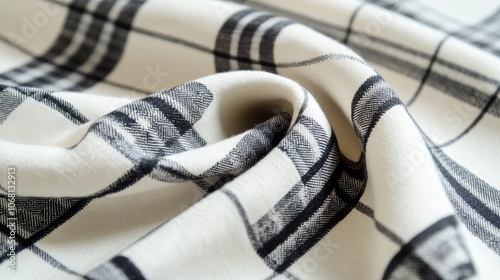 Textile of tattersall pattern loincloth pattern tartan pattern check pattern from white and black cotton photo