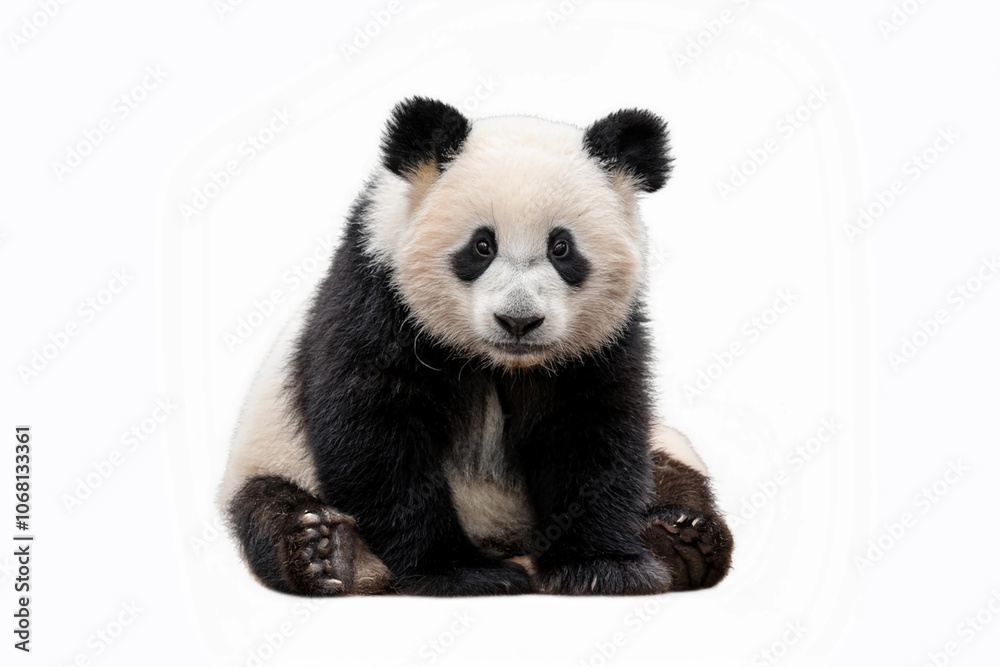 Cute baby giant panda (Ailuropoda melanoleuca) isolated on white background, also known as the panda bear or simply panda, is a bear species endemic to China. Cute baby giant panda (Ailuropoda melanoleuca) isolated on white background, also known as the panda bear or simply panda, is a bear species endemic to China.