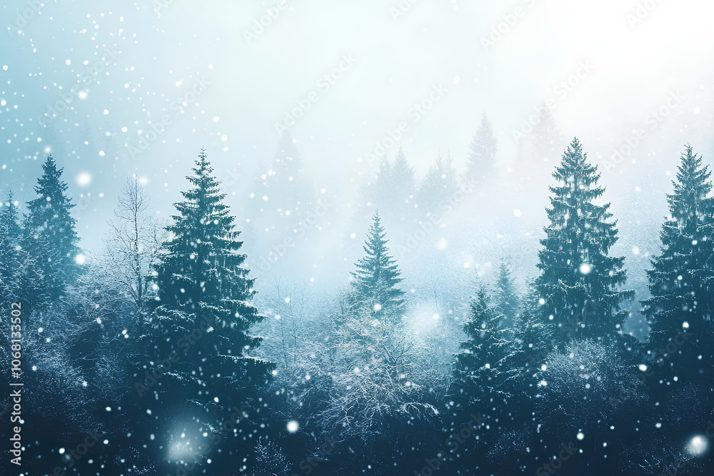 Snowflakes gently falling in a quiet forest, winter weather, serene and peaceful Snowflakes gently falling in a quiet forest, winter weather, serene and peaceful