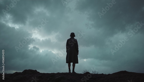 Silhouette of Person Under Dark Cloudy Sky