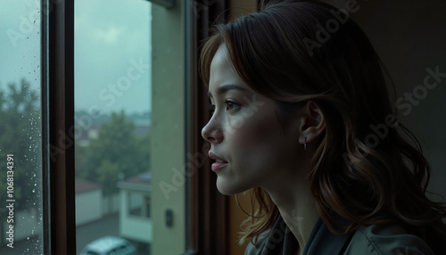 Woman Looking Out Window on Rainy Day Free Download Woman Looking Out Window on Rainy Day - GFXLoad