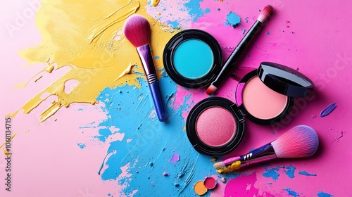 Makeup Brushes and Colorful Eyeshadows