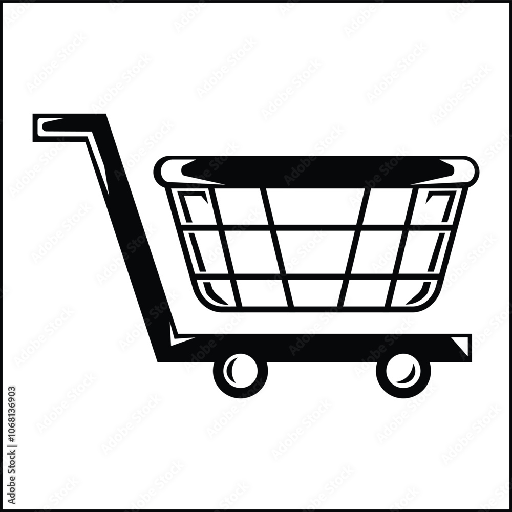 vector design illustration of a supermarket trolley silhouette in black and white. suitable for logos, icons, posters, advertisements, banners, companies, t-shirt designs, stickers, websites vector design illustration of a supermarket trolley silhouette in black and white. suitable for logos, icons, posters, advertisements, banners, companies, t-shirt designs, stickers, websites