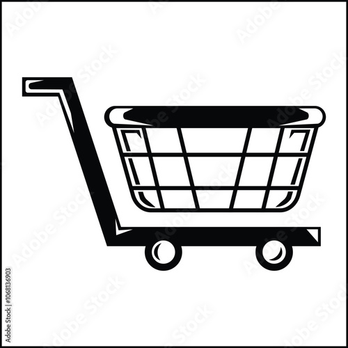 vector design illustration of a supermarket trolley silhouette in black and white. suitable for logos, icons, posters, advertisements, banners, companies, t-shirt designs, stickers, websites