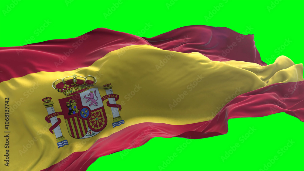 Spain flag - 3D realistic waving flag on green screen background for chroma key Spain flag - 3D realistic waving flag on green screen background for chroma key