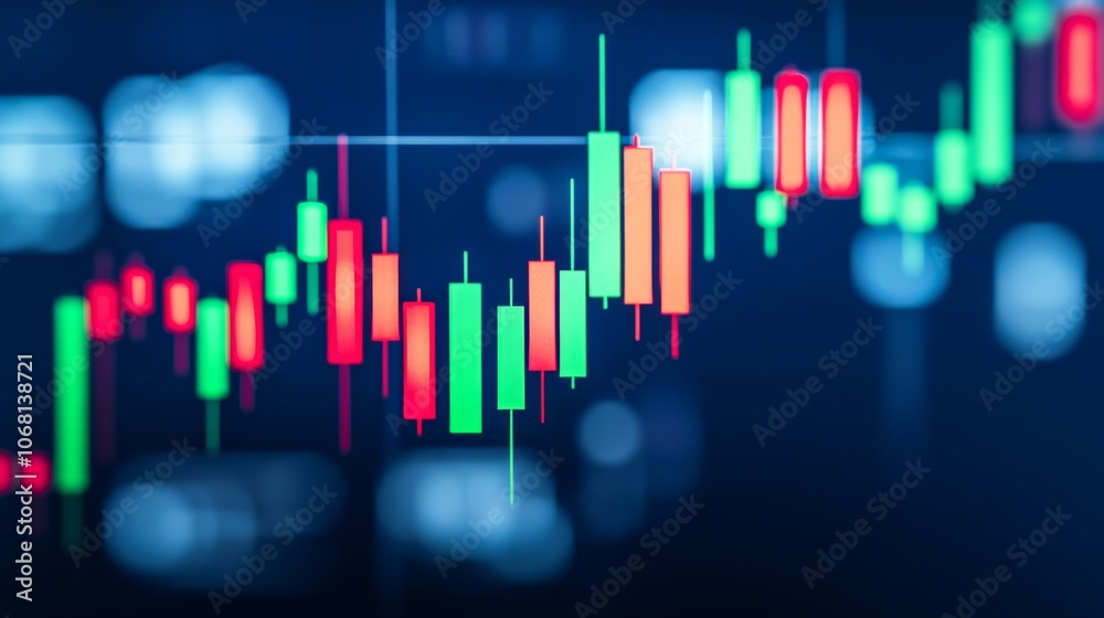 Stock market red and green candlestick chart pattern design on blue background business financial growth Stock market red and green candlestick chart pattern design on blue background business financial growth