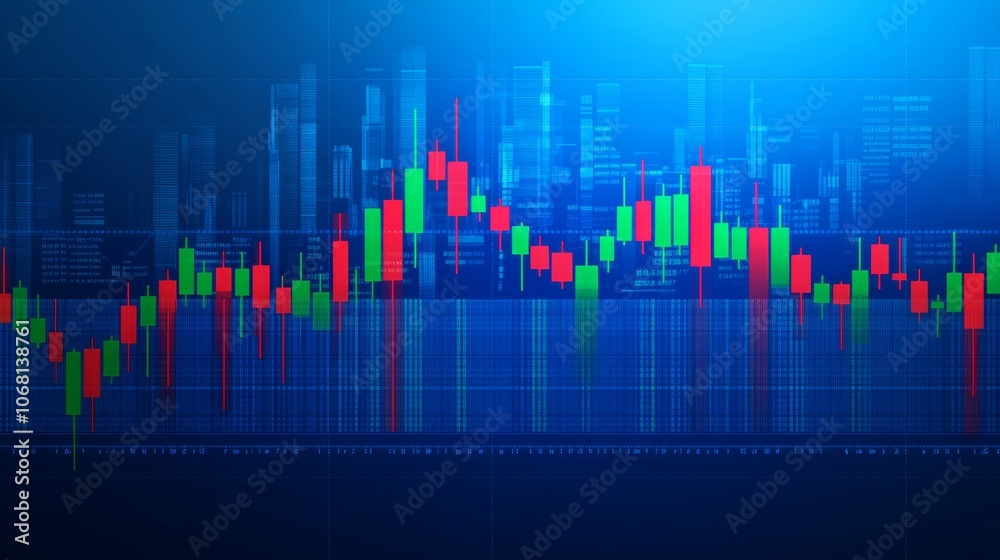 Stock market red and green candlestick chart pattern design on blue background business financial growth Stock market red and green candlestick chart pattern design on blue background business financial growth